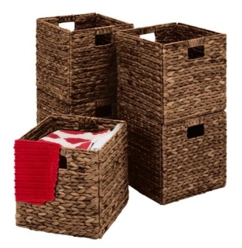 Set of 5 Collapsible Hyacinth Storage Baskets w/ Inserts, 10.5x10.5in, Espresso - Lot 108