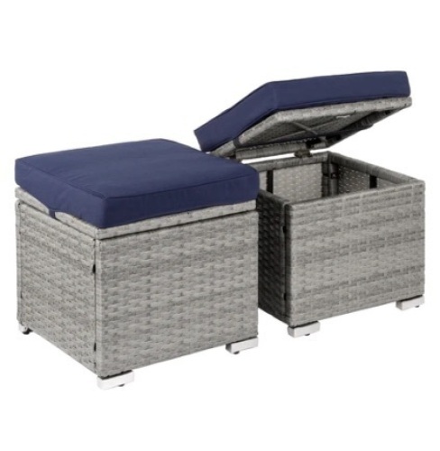 Set of 2 Wicker Ottomans, Multipurpose w/ Removable Cushions, Steel Frame - Lot 111