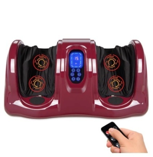 Therapeutic Foot Massager w/ High Intensity Rollers, Remote, 3 Modes, Burgundy - Lot 112