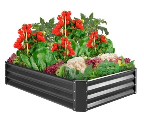 Outdoor Metal Raised Garden Bed for Vegetables, Flowers, Herbs, Dark Gray - Lot 350