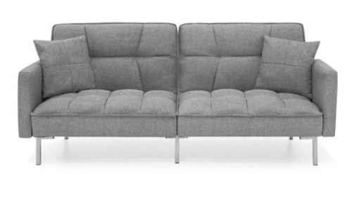 Convertible Linen Tufted Futon w/ 2 Plush Pillows, Split-Back Design, Dark Gray - Lot 354