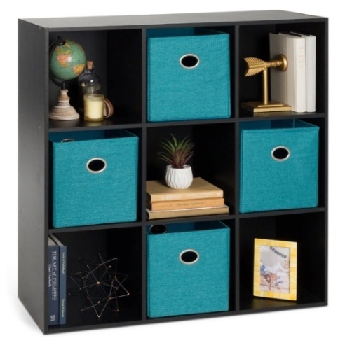 9-Cube Bookshelf Storage Display w/ 3 Removable Panels, Customizable Design - Lot 356