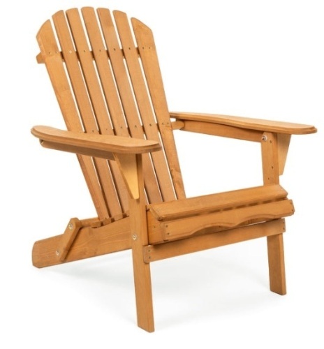 Folding Wooden Adirondack Chair Accent Furniture w/ Natural Finish - Brown - Lot 358