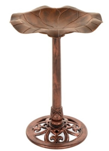 Lily Leaf Pedestal Bird Bath Decoration Accent w/ Floral Accents, Copper - Lot 363