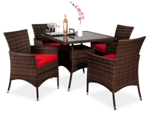 5-Piece Wicker Patio Dining Table Set w/ 4 Chairs, Red - Lot 367