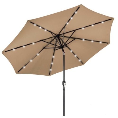 Solar LED Lighted Patio Umbrella w/ Tilt Adjustment, UV-Resistance - 10ft, Tan - Lot 373