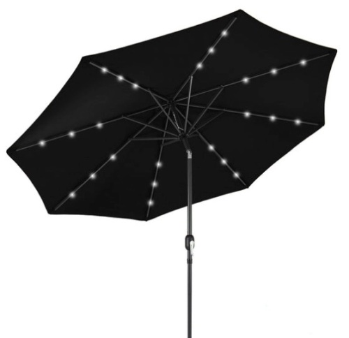 Solar LED Lighted Patio Umbrella w/ Tilt Adjustment, UV-Resistance - 10ft, Black - Lot 381
