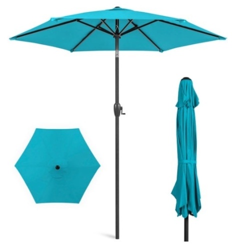 Outdoor Market Patio Umbrella w/ Push Button Tilt, Crank Lift - 7.5ft, Sky Blue - Lot 382