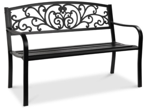 Steel Bench for Outdoor, Patio, Garden w/ Floral Design - 50in, Black - Lot 386