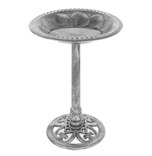 Vintage Outdoor Garden Bird Bath w/ Fleur-de-Lis Accents, Stone - Lot 118