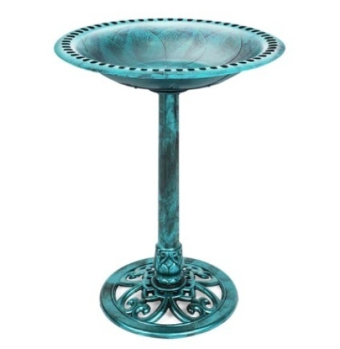 Vintage Outdoor Garden Bird Bath w/ Fleur-de-Lis Accents, Green - Lot 122