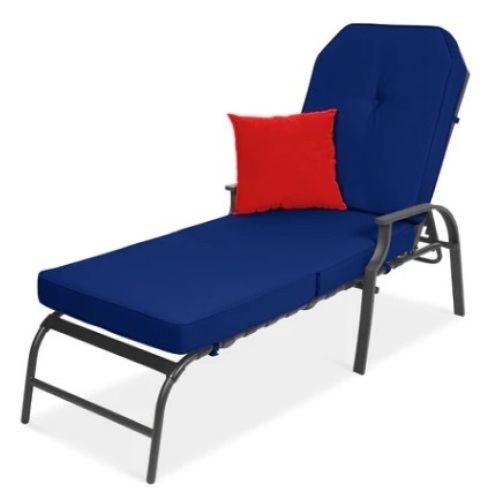 Outdoor Chaise Lounge Recliner Chair Furniture w/ 2 Cushions, Navy Blue - Lot 125