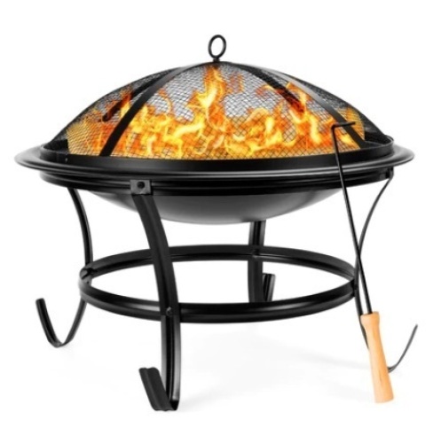 Steel Outdoor Patio Fire Pit Bowl w/ Screen Cover, Poker, 22in - Lot 131