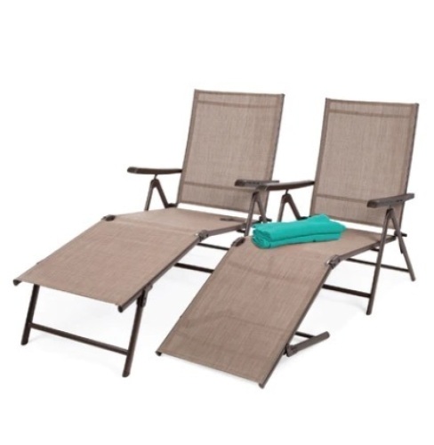 Set of 2 Outdoor Patio Chaise Recliner Lounge Chairs w/ Rust-Resistant Frame, Brown - Lot 134