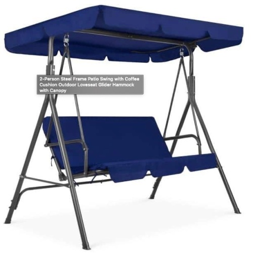 2-Person Metal Patio Swing with Blue Cushion - Lot 231