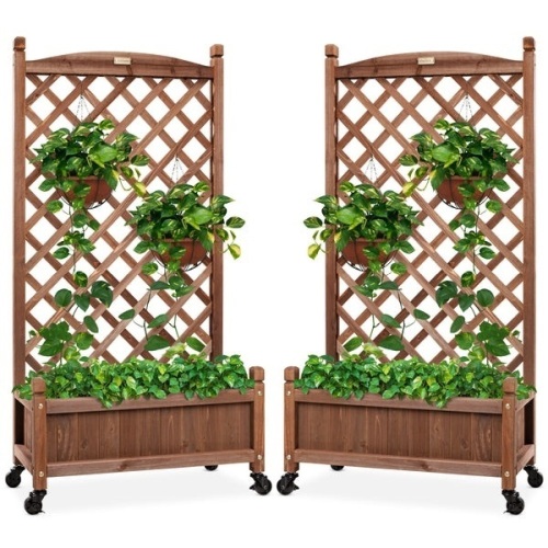 BCP # 5842 : Set of 2 Wood Planter Box  & Lattice Trelis - Lot 86