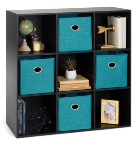 9-Cube Bookshelf Storage Display w/ 3 Removable Panels, Customizable Design - Lot 401