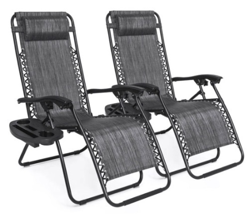 Set of 2 Adjustable Zero Gravity Patio Chair Recliners w/ Cup Holders, Gray - Lot 402