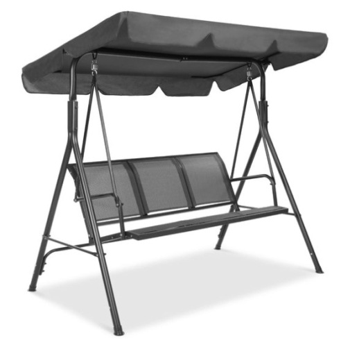 3-Seater Outdoor Canopy Swing Glider Bench w/ Textilene Fabric, Steel Frame, Gray - Lot 411