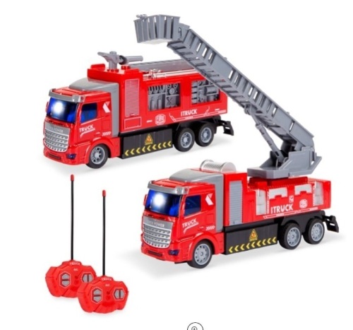 Best Choice Products 2-Pack Remote Control Fire Truck Toy RC Cars with LED Lights, 2 Controllers for Kids & Boys - Lot 416