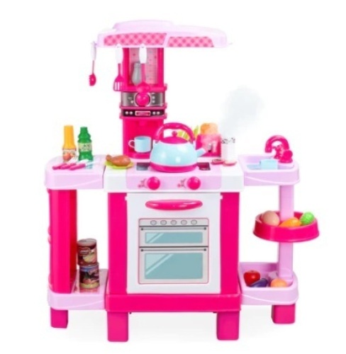 Pretend Play Kitchen Toy Set for Kids with Water Vapor Teapot, Pink - Lot 140