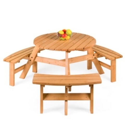 6-Person Circular Wooden Picnic Table w/ Benches - Lot 157