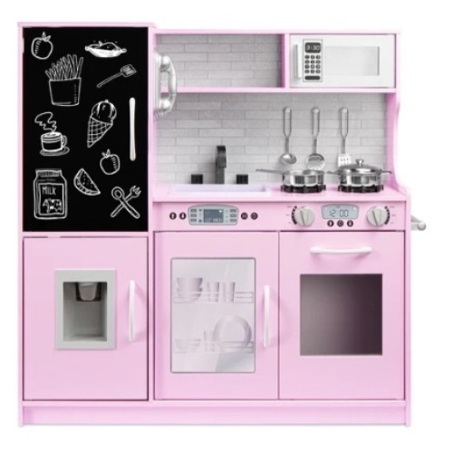 Pretend Play Kitchen Wooden Toy Set for Kids with 11 Accessories, Pink - Lot 159