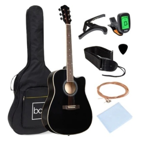Full Size Beginner Acoustic Guitar Set with Case, Strap, Capo, 41in, Black - Lot 171