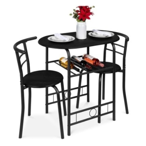 3-Piece Wooden Table & Chairs Dining Set w/ Lower Storage Shelf, Black - Lot 172