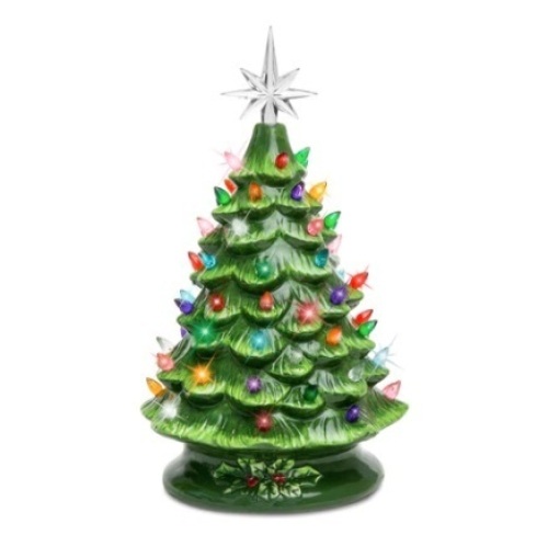 15in Pre-Lit Hand-Painted Ceramic Tabletop Christmas Tree w/ 64 Lights - Lot 174