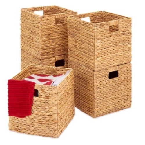 Set of 5 Collapsible Hyacinth Storage Baskets w/ Inserts, 12x12in, Natural - Lot 175