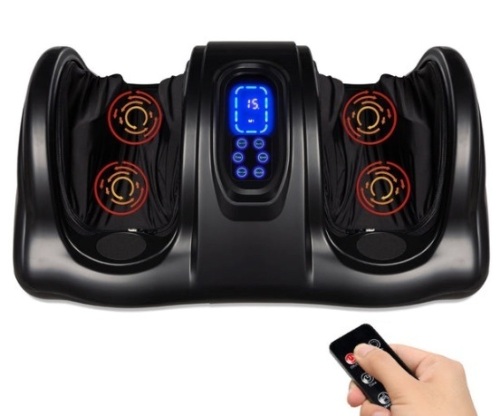 Therapeutic Foot Massager w/ High Intensity Rollers, Remote, 3 Modes, Black - Lot 425