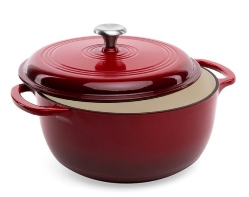 6qt Non-Stick Enamel Cast-Iron Dutch Oven Kitchen Cookware w/ Side Handles, Deep Red - Lot 427