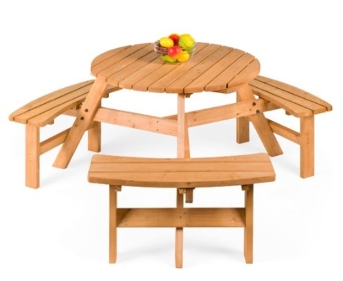 6-Person Circular Wooden Picnic Table w/ Benches - Lot 432