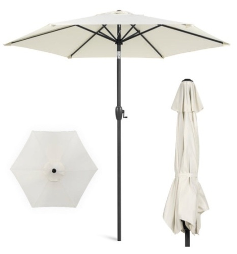 Outdoor Market Patio Umbrella w/ Push Button Tilt, Crank Lift - 7.5ft, Cream - Lot 438
