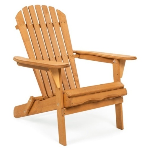 Folding Wooden Adirondack Chair Accent Furniture w/ Natural Finish - Brown - Lot 444