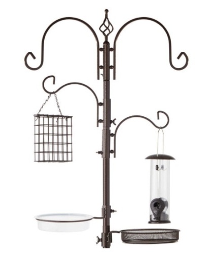4-Hook Bird Feeding Station, Steel Feeder Stand w/ 2 Bird Feeders - 91in, Bronze - Lot 456