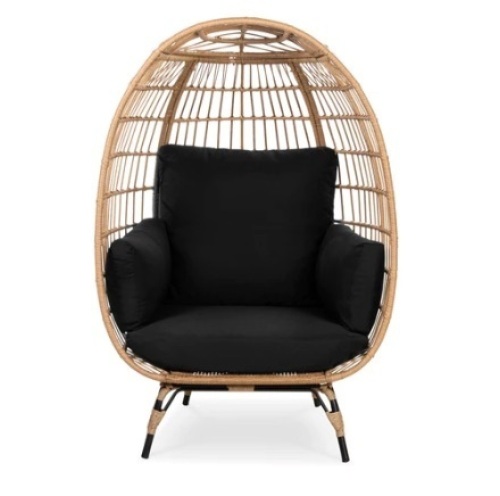 Wicker Egg Chair Oversized Indoor Outdoor Patio Lounger, Black - Lot 178