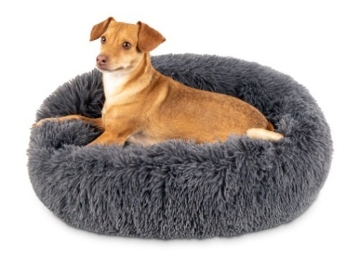 Self-Warming Shag Fur Calming Pet Bed w/ Water-Resistant Lining - Gray, 23in - Lot 458