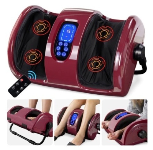 Reflexology Shiatsu Foot Massager w/ High-Intensity Rollers, Remote Control, Burgundy - Lot 185