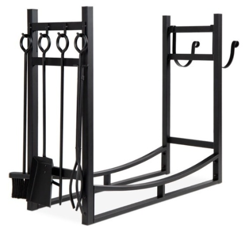 Steel Firewood Log Storage Rack & Tool Set w/ Kindling Holder - 34.25in - Lot 465