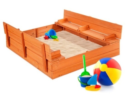 Kids Cedar Sandbox w/ Sand Screen, 2 Benches - 47x47in - Lot 468
