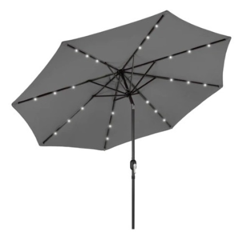 Solar LED Lighted Patio Umbrella w/ Tilt Adjustment, UV-Resistance, 10ft, Gray - Lot 192