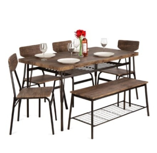 6-Piece Modern Dining Set w/ Storage Racks, Table, Bench, 4 Chairs, 55in - Lot 199