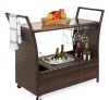 Wicker Serving Bar Cart w/ Wheels, Glass Counter, Ice Bucket - Lot 469