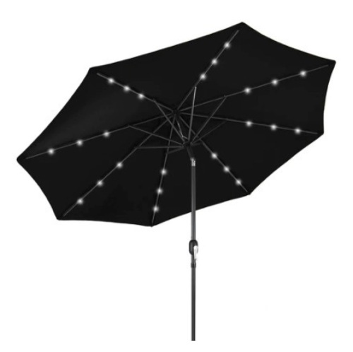 Solar LED Lighted Patio Umbrella w/ Tilt Adjustment, UV-Resistance, 10ft, Black - Lot 473