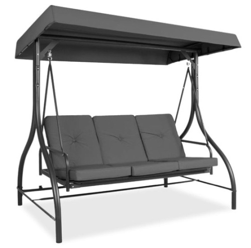 3-Seat Outdoor Canopy Swing Glider Furniture w/ Converting Flatbed Backrest, Gray - Lot 600