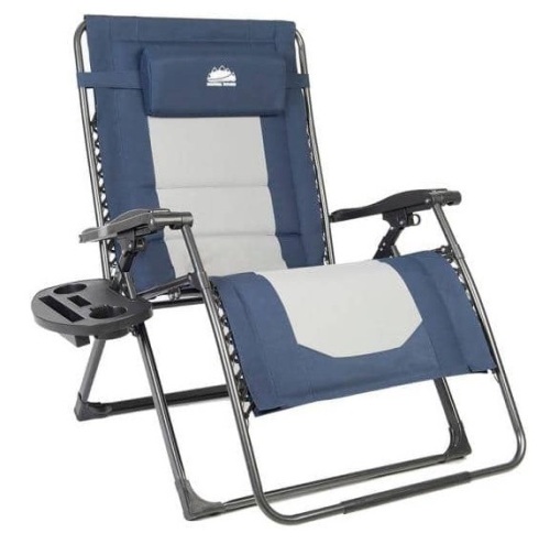 28" Steel Frame Outdoor Oversized Zero Gravity Chair with Navy Blue & Gray Cushion - Lot 608