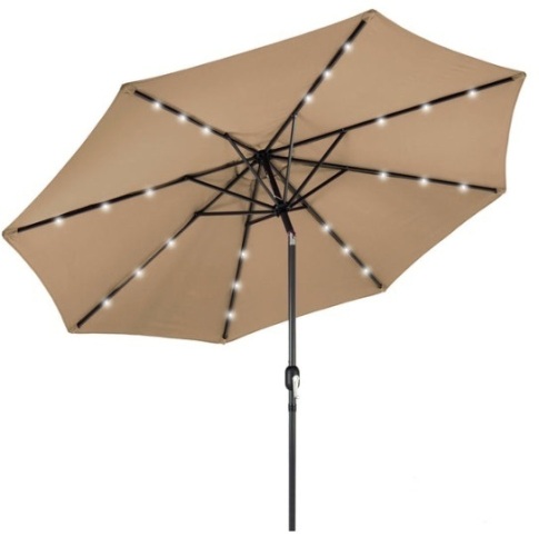 Solar LED Lighted Patio Umbrella w/ Tilt Adjustment, UV-Resistance - 10ft, Tan - Lot 611