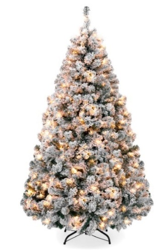 Pre-Lit Snow Flocked Artificial Pine Christmas Tree w/ Warm White Lights, 9ft - Lot 612